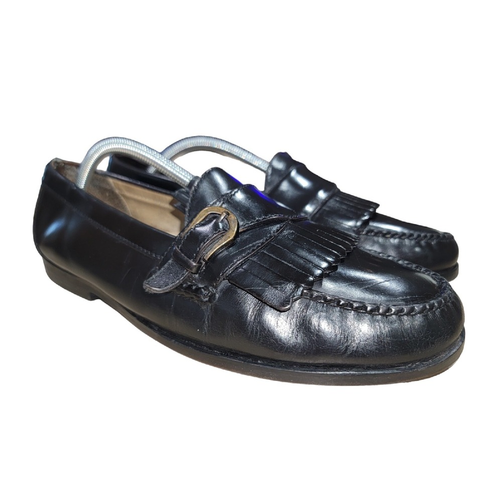 Cole Haan Men's Size 11 D Black Leather Loafer Kiltie Buckle Strap Slip On Shoes